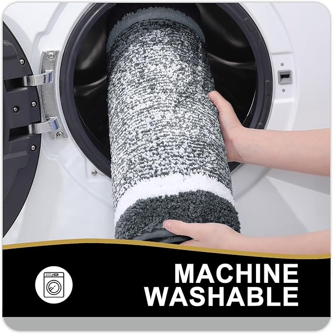 OLANLY Bathroom Rugs 24x16, Extra Soft and Absorbent Microfiber Bath Mat, Non-Slip, Machine Washable, Quick Dry Shaggy Bath Carpet, Suitable for Bathroom Floor, Tub, Shower (Small, Dark Grey)