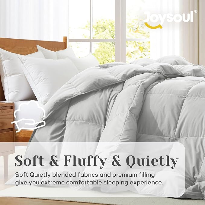 Joysoul Queen Size (88"x 88") Down Comforter - All Season Ultra Soft Goose Down & Feather Fiber Fill, Luxury Hotel Light Gray Duvet Insert with Corner Tabs (88" X 88")