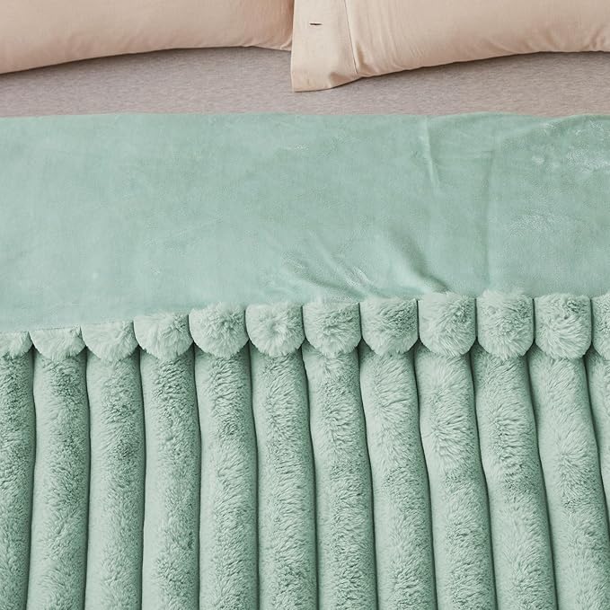 Faux Fur Throw Blanket for Couch, Cozy Warm Plush Striped Blanket for Sofa Bedroom Living Room, 50x60 Inches Sage Green