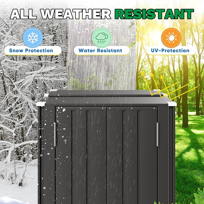 Patiowell 28 Cuft Outdoor Storage Cabinet, Metal Storage Shed with 3 Adjustable Shelves, Indoor Outdoor Vertical Waterproof Tool Shed with Lockable Door for Patio Garden Backyard, Black