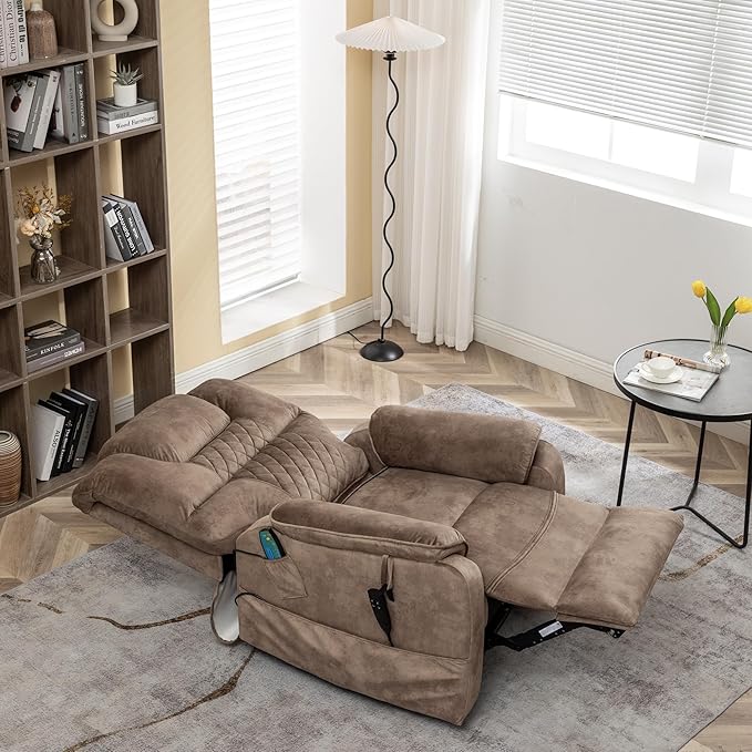 Lift Chair Recliner Lay Flat 180-Degree, Heavy Duty, Infinite Position Electric Recliner Chair Lift Chair with Massage and Heat, Dual Motor Power Stand Up Lifting Recliners for Seniors (Brown)