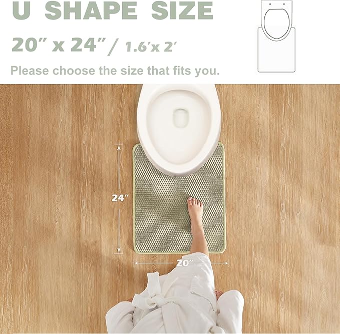 Non-Slip Washable Bathroom Rug - Super Absorbent Chenille Bath Mat, Quick Dry, Low Pile, Thin for Bathroom - Sage 20"x24" U Shape