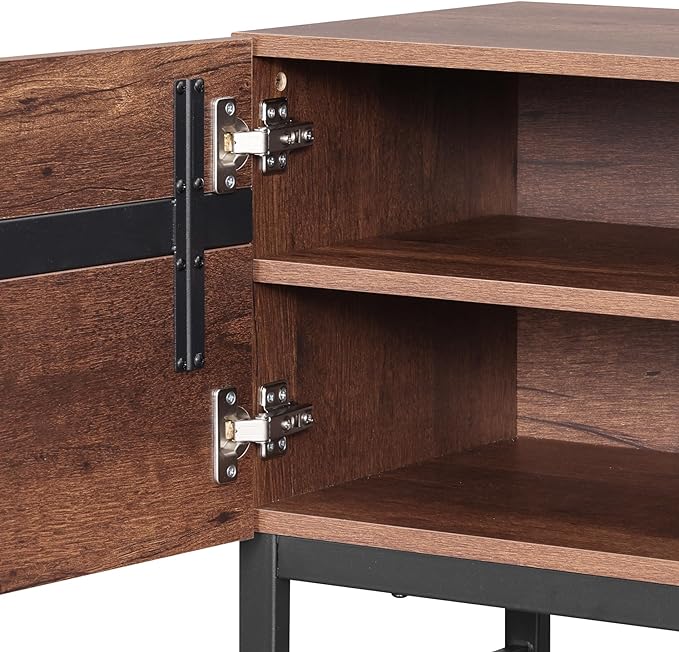 Wampat 3 in 1 Modern TV Stand for Up to 110 inch TVs, Wood Entertainment Center with Storage Cabinets and Metal Base, Living Room Media Console, Brown