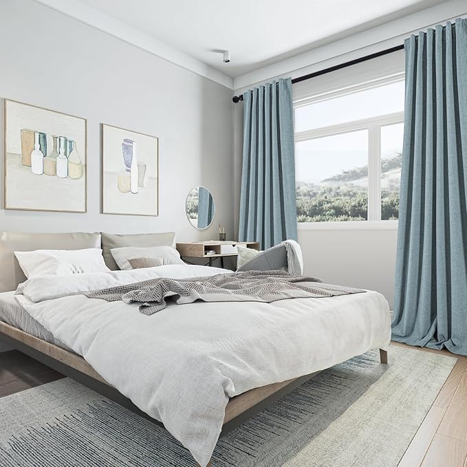 Dusty Blue 9 FT Long Linen Blackout Curtains with Back Tab and Rod Pocket Thermal Insulated Privacy Drapes for Bedroom 2 Panels 108 Inches Long Ceiling to Floor Length Curtains for Living Room