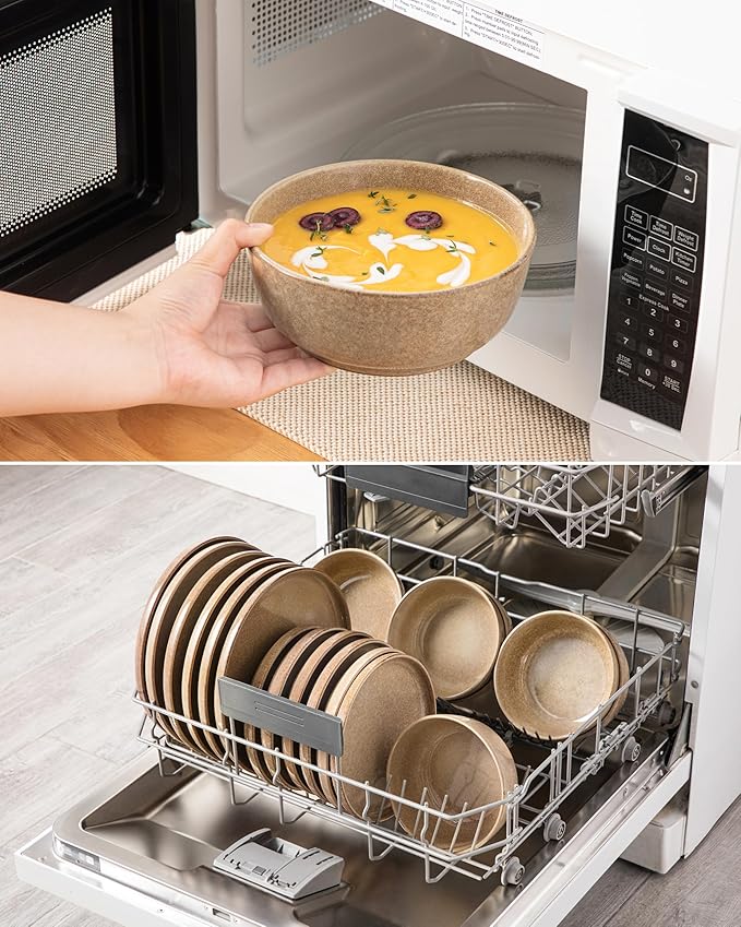 vancasso ANYA 24 Pieces Plates and Bowls Set, Caramel Dinnerware Sets, Reactive Glaze Dishes Set for 8, Ceramic Dishware Sets Kitchen Dinner Set, Microwave & Dishwasher Safe