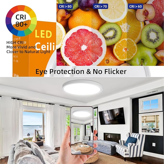 Led Flush Mount Ceiling Light,16 Inch 32w 3480lm,3000k/4000k/6000k 3CCT Selectable, Round Modern Flat Panel Super Slim Led Ceiling Light,for Living Dining Kitchen Bedroom Room (1Pack-White)