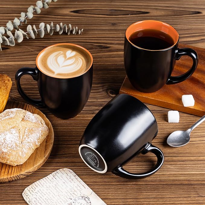 GBHOME 16oz Coffee Mugs Set of 6, Large Ceramic Coffee Mugs for Man, Woman, Dad, Mom, Modern Coffee Mugs Set with handle for Tea/Latte/Cappuccino/Milk/Cocoa. Dishwasher&Microwave Safe,Orange