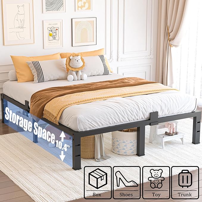 King Size Bed Frame 12 inch High 3500 lbs Heavy Duty Metal Platform Mattress Foundation with Steel Slat Support/No Box Spring Needed/Noise Free/Non-Slip/Easy Assembly