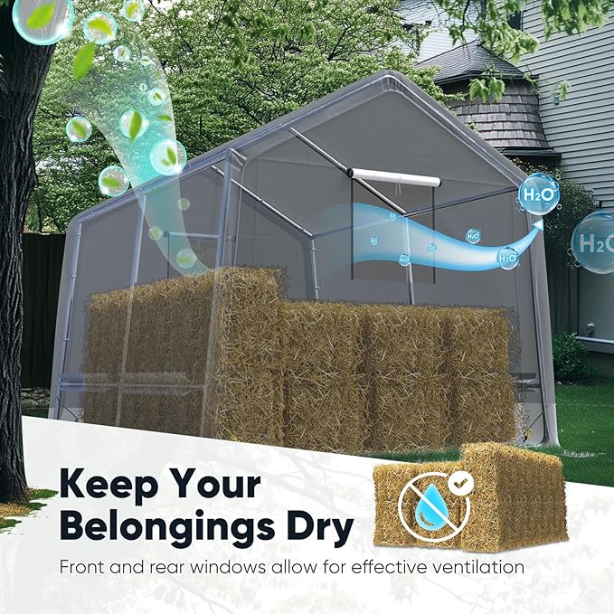 Quictent Heavy Duty 8x10FT Carport Shelter with Roll-Up Mesh Windows & Reinforced Frame, Portable Garage Canopy for Motorcycle Storage, Outdoor Equipment, Patio Furniture Cover - Dark Gray