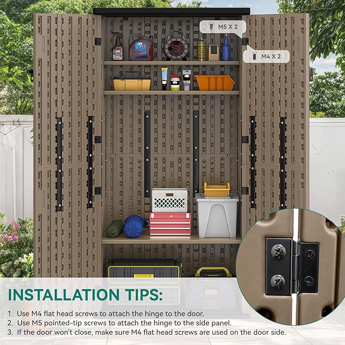 YITAHOME Outdoor Tall Storage Cabinet with 4 Shelves, Waterproof Resin Vertical Tool Shed, Lockable 30 cu. ft. Storage Shed for Patio, Garden, Yard, Brown