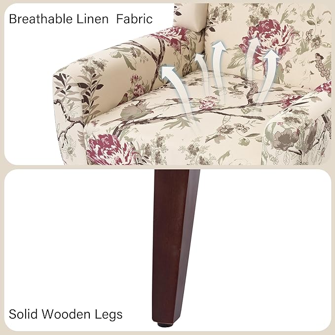 Accent Chair, Modern Linen Blend Arm Chair for Living Room, Bedroom, Comfy High-Resilient Sponge Reading Chair for Small Spaces (Pattern Red Floral, Set of 2)