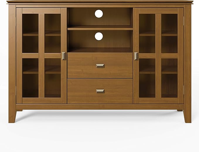 SIMPLIHOME Artisan SOLID WOOD 53 inch Wide Transitional TV Media Stand in Honey Brown For TVs up to 60 inches for the Living Room and Entertainment Center