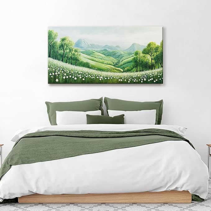 Tsomzxng Canvas Wall Art Decor Prints Green Natural Modern Landscape Green Wall Decorations Mountain Wilderness Artwork For Living Room Wall Bedroom Kitchen Office Home Wall Artwork 20"×40"