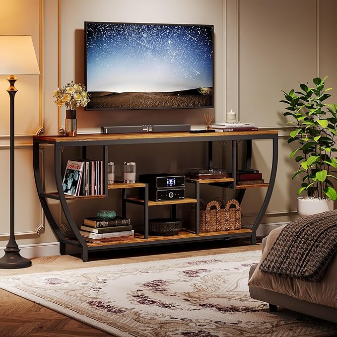 Tribesigns TV Stand for Televisions up to 80 Inches, 70.9 Inches Entertainment Center with Storage Shelves, Wood TV Media Console Table Unit for Living Room, Bedroom, Rustic Brown