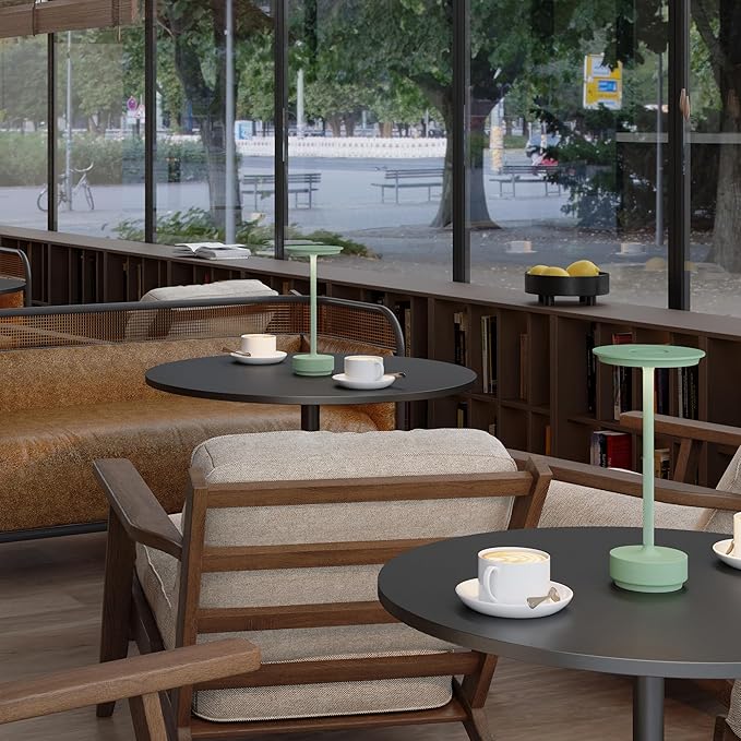 2 Pack Rechargeable Table Lamps Cordless, Portable 5000mAh Outdoor Table Light, 3 Color Stepless Dimming LED Table Lamp with Memory Function, for Home/Dinner/Patio/Restaurant.(Light Green)