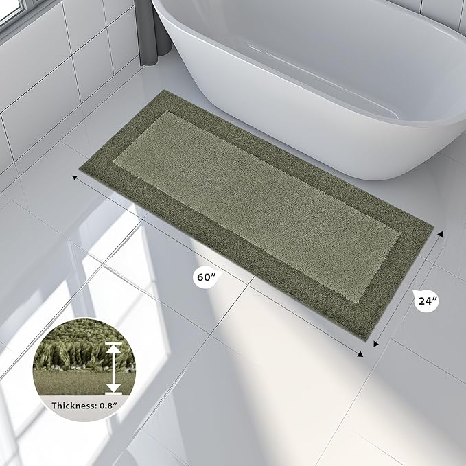 Bathroom Rugs 24" x 60", Non-Slip Extra Soft Absorbent Bath Rugs, Machine Washable Quick Dry Bath Mats for Bathroom Floor, Shower, Bathtub and Sink, Budding Green & Sage Green