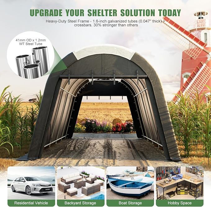 Carport Canopy 12x20 FT Heavy Duty with Translucent Roof - Reinforced Metal Frame,Waterproof Shelter for Cars/RV/ATV, Skyview Portable Garage with Zipper Doors