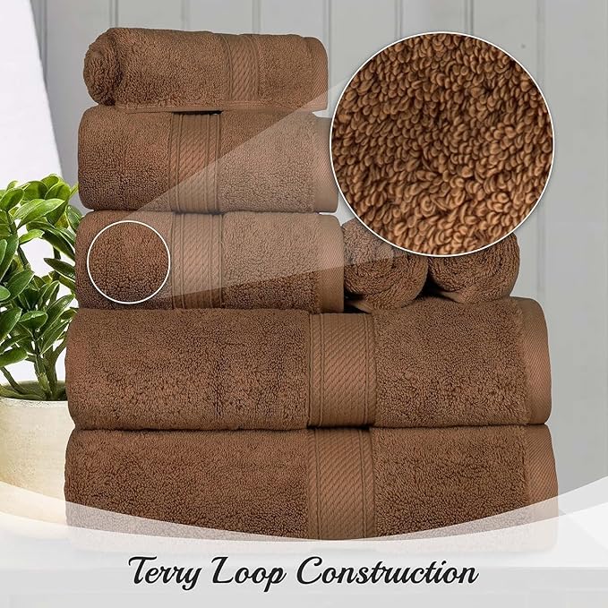 Superior Egyptian Cotton Pile 3 Piece Towel Set, Includes 1 Bath, 1 Hand, 1 Face Towel/Washcloth, Ultra Soft Luxury Towels, Thick Plush Essentials, Guest Bath, Spa, Hotel Bathroom, Chocolate