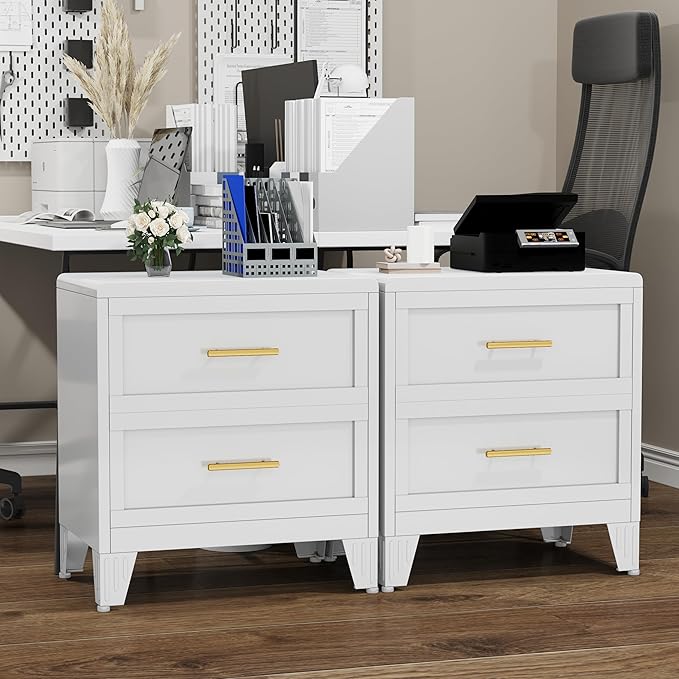 Metal Dresser Narrow Dresser for Bedroom Chest, 26.42" H Drawer Chest, Closet Dressers & Chests of Drawers for Living Room, Hallway (2 Drawers White 24inch Wide)