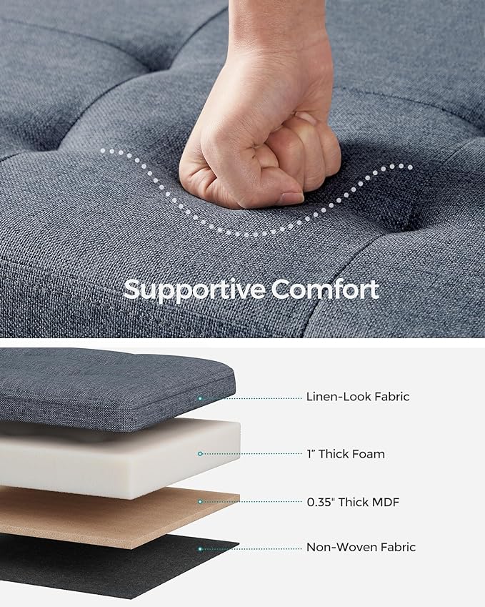 SONGMICS Mazie Collection - 30 Inches Folding Storage Ottoman Bench, Ottoman Foot Rest, End of Bed Bench, Storage Chest, Load 660 lb, for Living Room, Bedroom, Entryway, Misty Blue ULSF047Q01