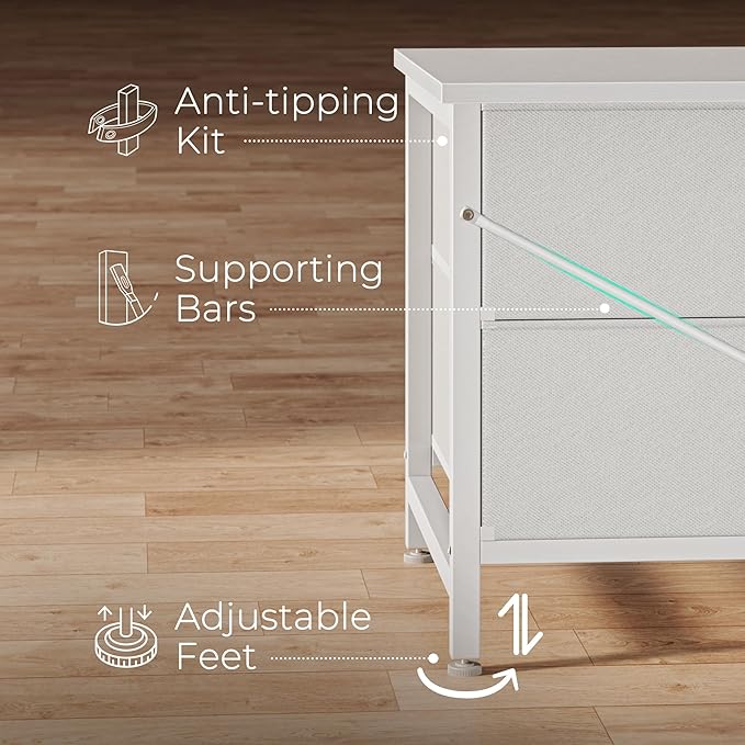 Huuger 63 Inch Long Dresser for Bedroom, Wide TV Stand for 55, 65, 70 Inch TV, 6 Drawer Dresser for Closet with Fabric Drawers, Storage Organizer for Bedroom, Entryway, PU Leather, White
