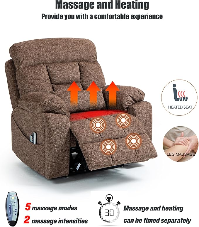 Oversized Lazy Boy Recliner Chair, 4 Motor Recliner with Power Headrest and Lumbar, Nursing Lift Chair with Vibrating Massage and Heated Seat
