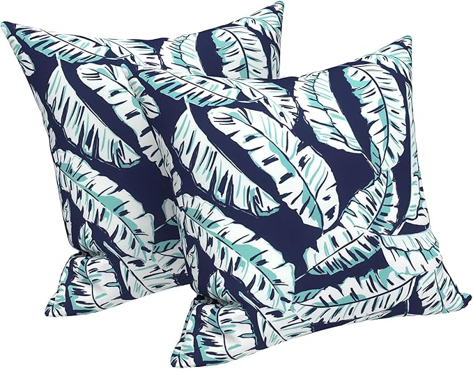 LVTXIII Outdoor Throw Pillow Covers 16 x 16 Inch, Covers ONLY Modern Cute Pattern Decorative Square Toss Pillow Case Pack of 2 for Home Patio Garden Sofa Bed Furniture, Baltic Palms White