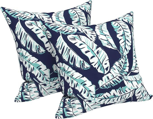 LVTXIII Outdoor Throw Pillows, Decorative Throw Pillows with Inserts, 16"x16" Square Pillows for Bed, Couch, Sofa and Patio Furniture, Set of 2, Baltic Palms White