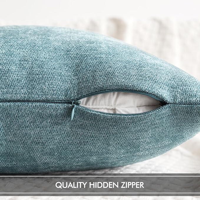 MIULEE Pack of 2 Blue Gray Decorative Pillow Covers 18x18 Inch Soft Chenille Couch Spring Throw Pillows Farmhouse Cushion Covers for Home Decor Sofa Bedroom Living Room