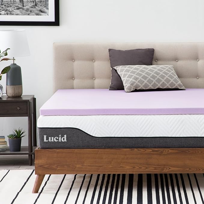 Lucid 2 Inch Lavender Infused Memory Foam Mattress Topper - Ventilated Design – Pressure Relieving Bed Topper - Mattress Pad – CertiPur Certified - Twin XL Size