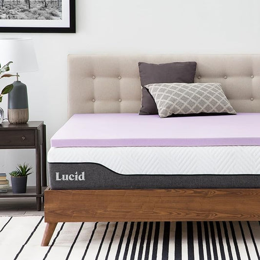 Lucid 2 Inch Lavender Infused Memory Foam Mattress Topper - Ventilated Design – Pressure Relieving Bed Topper - Mattress Pad – CertiPur Certified - King Size