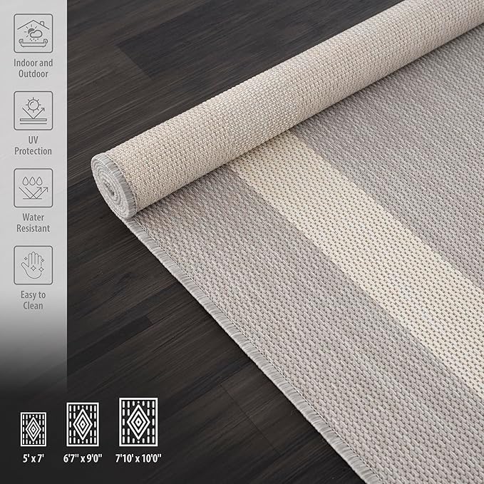 CAMILSON Outdoor Rug 5x7,Modern Outside Rugs for Patios Porches Waterproof Durable Washable Non-Shedding, Easy-to-Clean Indoor Outdoor Area Carpet (5 x 7, Bordered - Gray/White)