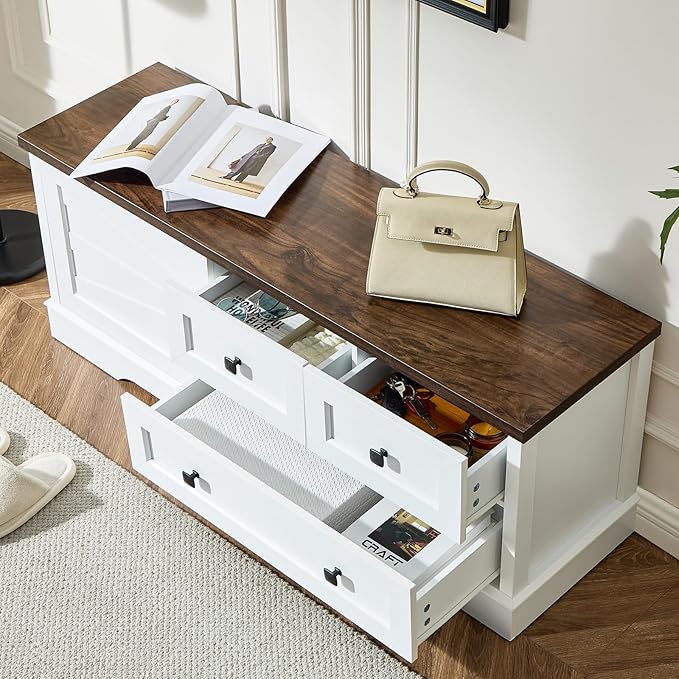 LIDYUK 3 Drawer White Dresser for Bedroom Farmhouse Dresser Chest of Drawers, 48" End of Bed Storage Bench Wide Chest of Drawers for Bedroom, Living Room