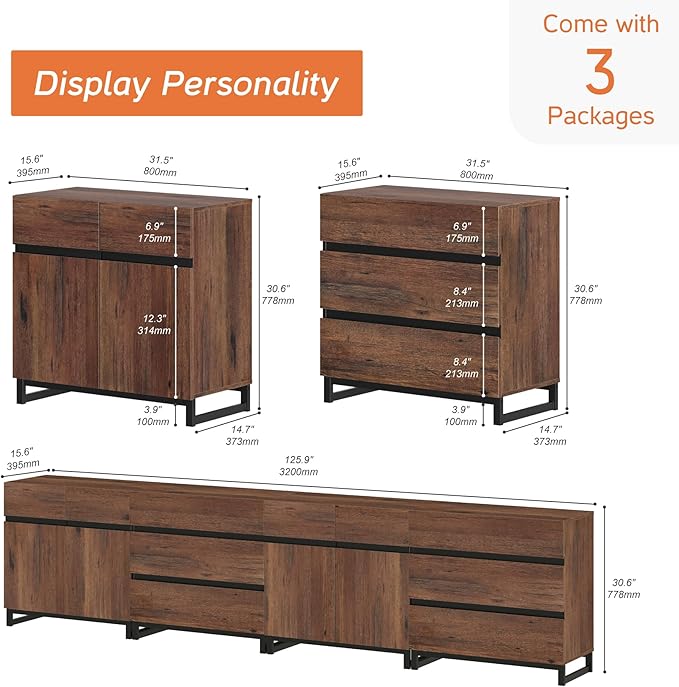 WAMPAT Modern TV Stand for TVs up to 120 Inches, 4-in-1 Media Console with Adjustable Shelves and 6 Drawers, TV Cabinet for Living Room or Bedroom, Brown