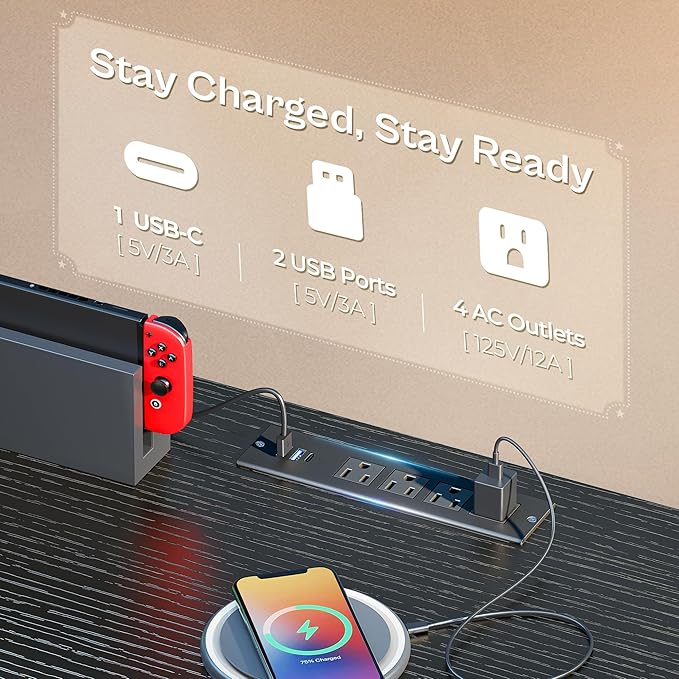 Huuger 62 Inch LED TV Stand Dresser with Power Outlets, USB-C Port and LED Lights, 10 Fabric Drawer Dresser for Bedroom, Long Entertainment Center for 65, 70 Inch TV, Open Shelves, PU Leather, Black