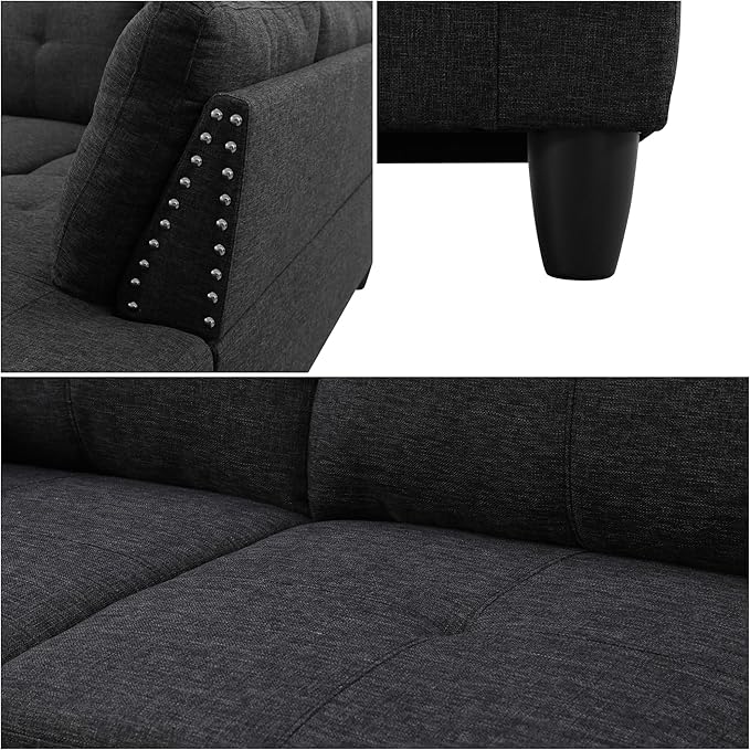 L Shaped Couch, Modular Sectional Sofa with Chaise, Modern Modular Sofas Furniture Sofa Couches for Living Room/Apartment/Office/Bedroom, Black Grey