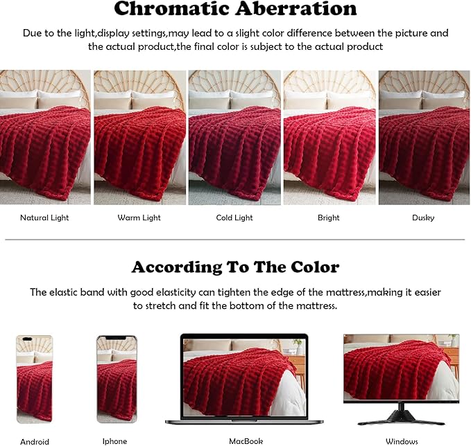 NEWCOSPLAY Faux Fur Throw Blanket Red Bubble Blanket Thick Warm Soft for Couch Sofa Bed 550GSM (Red, Throw(50"x60"))