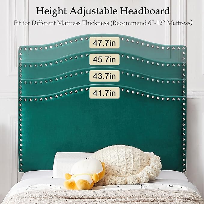 VECELO Twin Bed Frame Platform Bed Frame with Upholstered Headboard, Strong Frame and Wooden Slats Support, Strong Weight Capacity, Non-Slip and Noise-Free, Easy Assembly,Dark Green