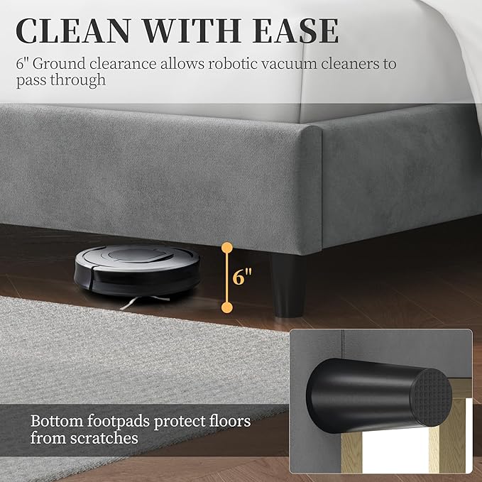 Yaheetech Twin Bed Frame Upholstered Platform Bed with Wing Side/Wooden Slat Support/Tufted Headboard with Wing Side/Mattress Foundation/No Box Spring Needed,Light Gray Twin Bed