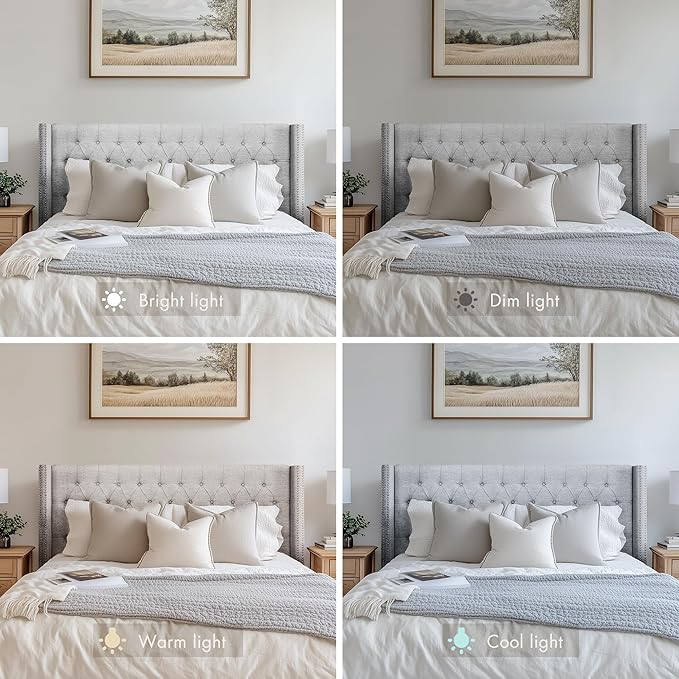 Madison Park Amelia Upholstered Headboard | Nail Head Trim Wingback Button Tufted | King, Grey