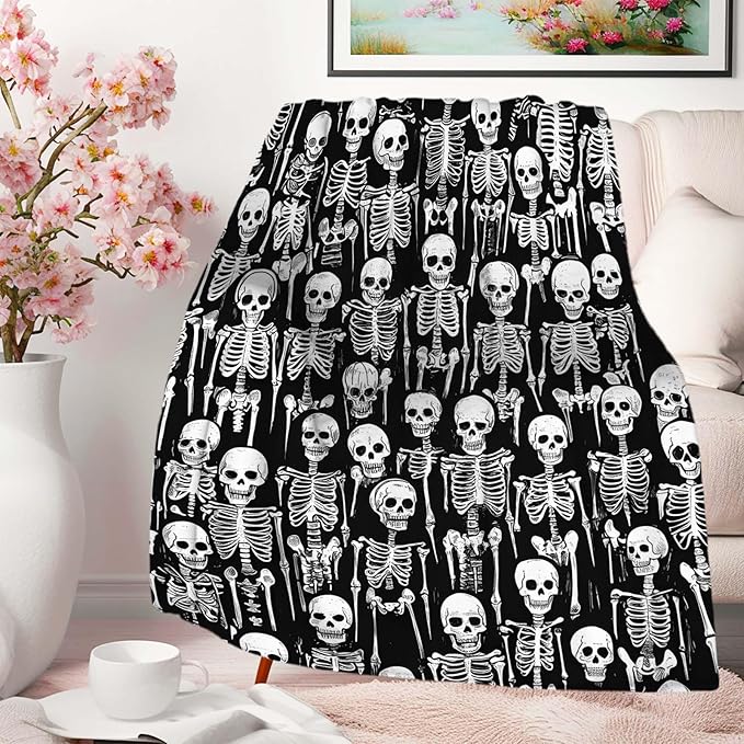 Skull Skeleton Blanket Throw, Lightweight Fleece Printed Throw Blanket, Skull Gifts for Women and Men, Home Decor, 50x60 Inches