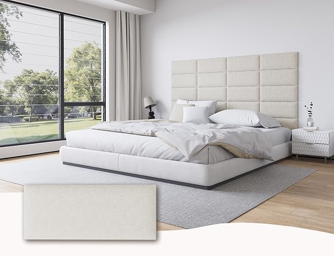 Upholstered Headboard Queen, 9PCS Peel and Stick Wall Mounted Bed Panels, Tufted Padded Wall Decor Panels, Queen Bed Headboard Only, Interior Use, 10"x24" Each, Beige