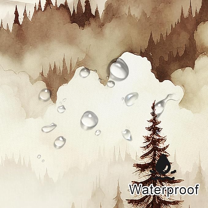 Brown Small Stall Misty Pine Forest Shower Curtain 36 x 72, Tan Mountain Foggy Woodland Scenery Tree Narrow Half Size Shower Curtains for Bathroom, Abstract Waterproof Nature-Themed Decor