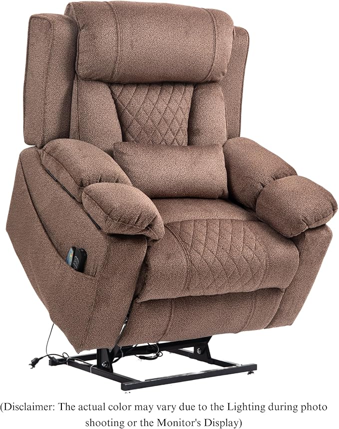 Big Man Power Lift Recliner for Elderly Adults 28 Inch Wide Seat, Lay Flat Lift Chair with Heat Massage, Flip Arm Storage Cup Holders, USB Type C Charging, 400 lbs