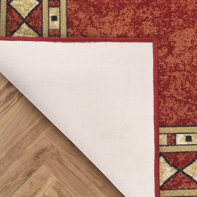 Antep Rugs Alfombras Modern Bordered 5x7 Non-Skid (Non-Slip) Low Profile Pile Rubber Backing Indoor Area Rugs (Maroon Beige, 5' x 7')