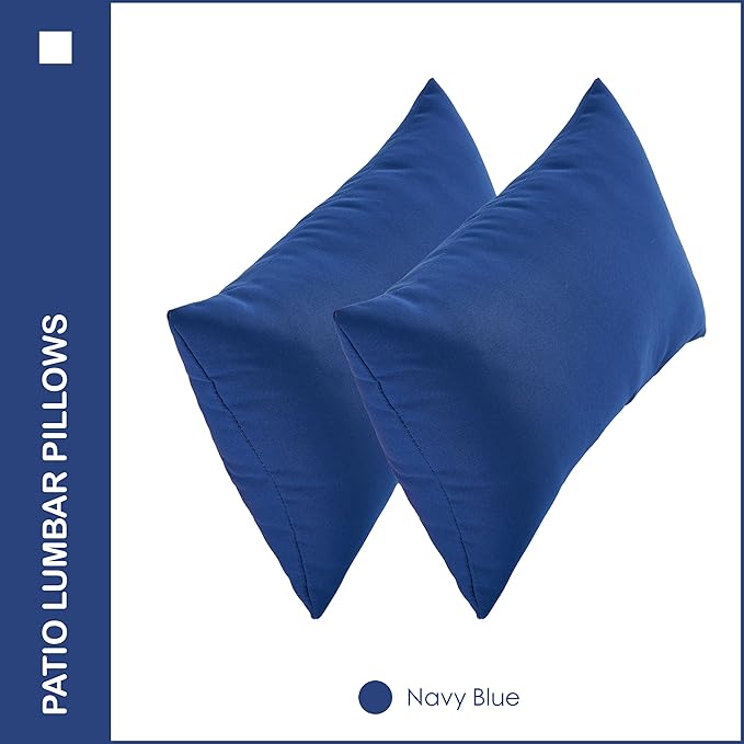 Indoor Outdoor Lumbar Pillows,Waterproof Outdoor Pillows Set of 2 for Patio Furniture,12×20 Inch,Navy Blue