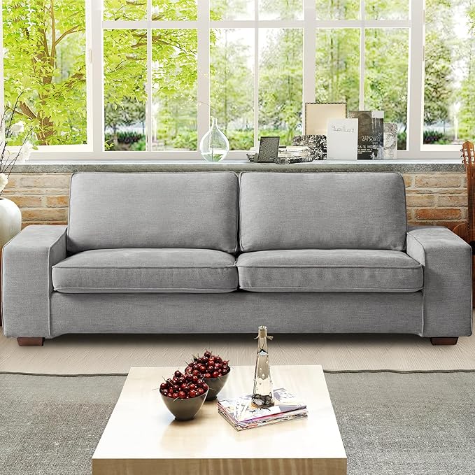 EASELAND 89" Modern Sofa Couch for Living Room, Chenille Sofa Couch with Wide Armrest,3 Seater Deep Seats Sofa Couch with Removable Cover Easy to Install(Grey)