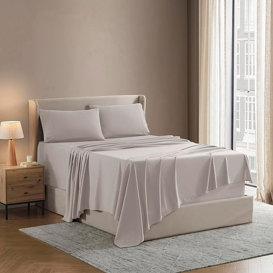 Nestl Full Sheet Set - Luxury 1800 Ultra-Soft Microfiber Full Bed Sheets - Double Brushed - Deep Pockets - Easy Fit - 4 Piece Set - Bedding Sheets & Pillowcases (Full, Linen)