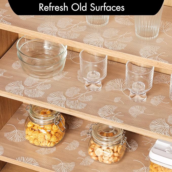 Cooyes Shelf Liner, Non Adhesive Drawer and Cabinet Liner, EVA Washable Oil-Proof Shelf Paper for Kitchen Cabinets, Refrigerator, Storage, Desks with Modern Pattern