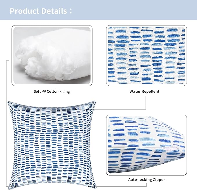 Outdoor Pillows for Patio Furniture 18x18 inch, Square Outdoor Throw Pillows with Inserts, Decorative Toss Pillows for Garden Couch Home Sofa Office Chair, Pack of 2, Pebble Blue